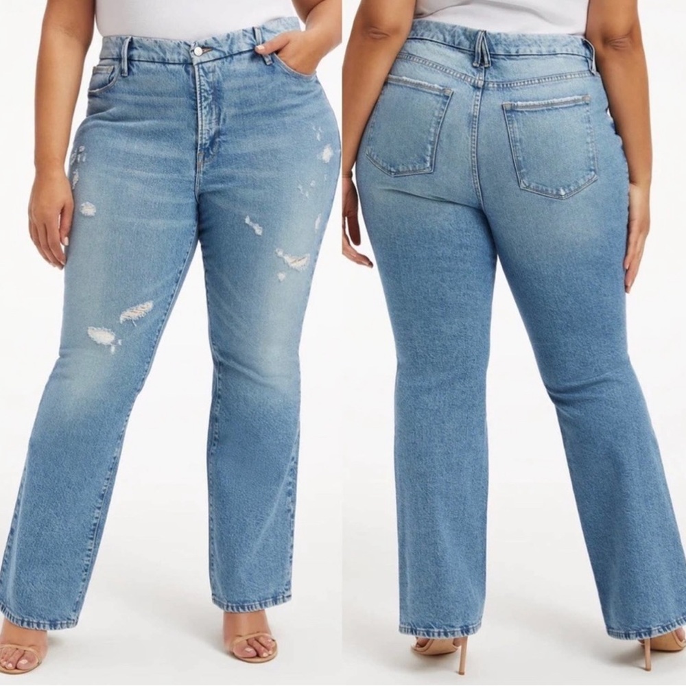 Good American Good Classic Blue Faded Distressed Jeans Plus Size 24